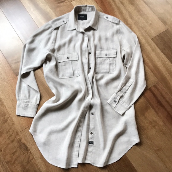 Rails Tops - Rails rayon/linen shirt dress, M, w/drop tail hem